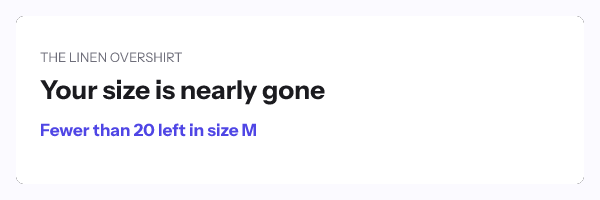 Your size is nearly gone: fewer than 20 left in size M