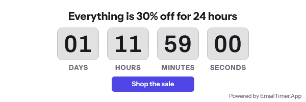 The same timer past 110 percent of the allowance, with Powered by EmailTimer.App in small grey type in the bottom right corner