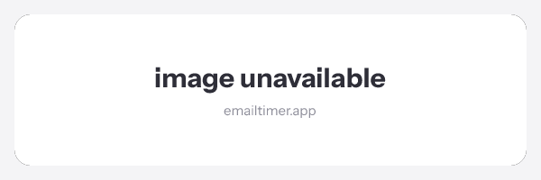 A white card on light grey reading image unavailable, with emailtimer.app beneath it